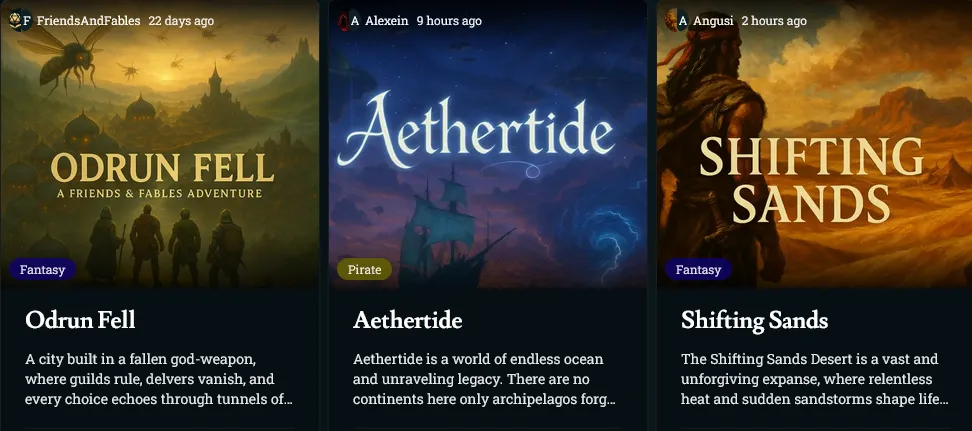 Friends & Fables interface